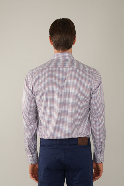 Kırmızı Uzun Kol Klasik Z Yaka Cepsiz Erkek Gömlek   - 2