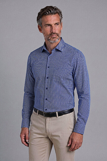 Navy Regular Fit Cotton Cepsiz Kisa Apaj Collar Shirt