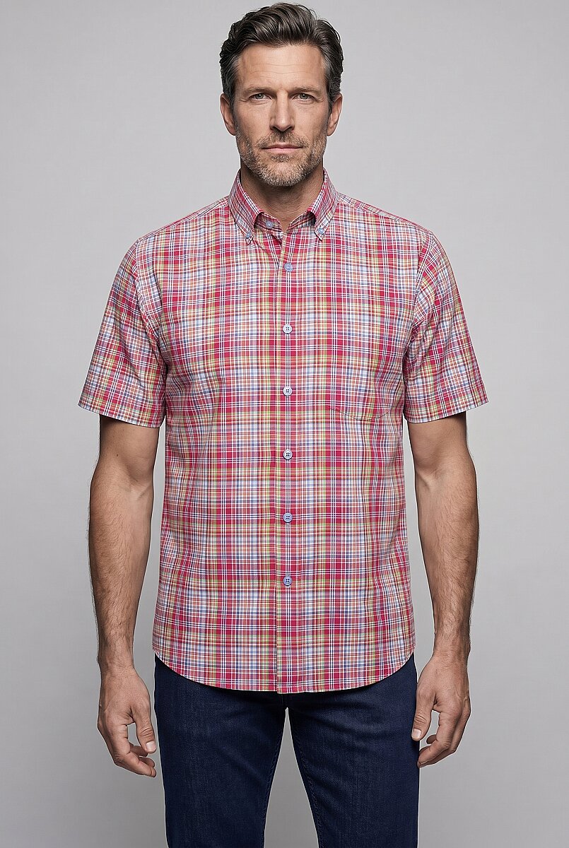 Kırmızı Regular Fit Cepsiz Kisa Paşa Yaka Gömlek