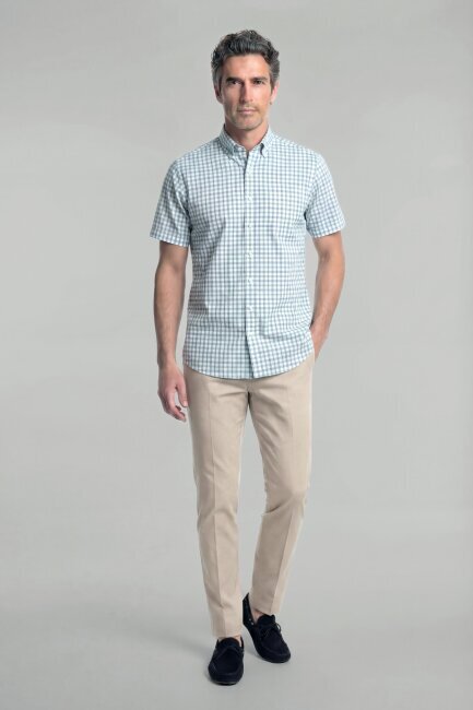 Regular Fit Erkek Kısa Kol Paşa Yaka Pamuk Yeşil Gömlek - 3