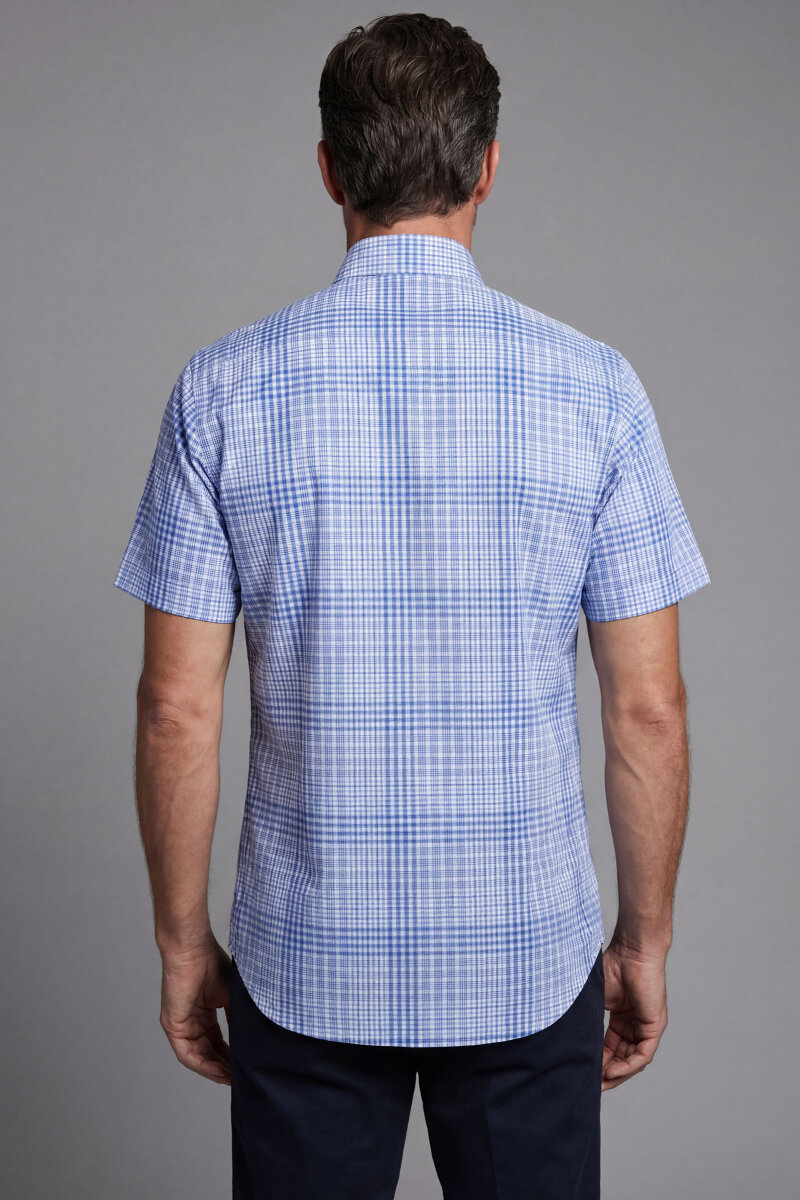 Erkek Regular Fit Kısa Kol Paşa Yaka Tek Cep Pamuk Mavi Gömlek - 2