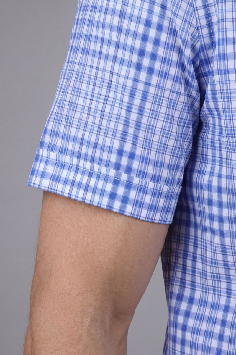 Erkek Regular Fit Kısa Kol Paşa Yaka Tek Cep Pamuk Mavi Gömlek - 3