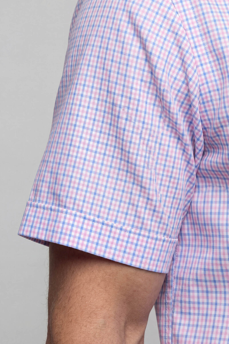 Erkek Regular Fit Kısa Kol Paşa Yaka Tek Cep Pamuk Pembe Gömlek - 3