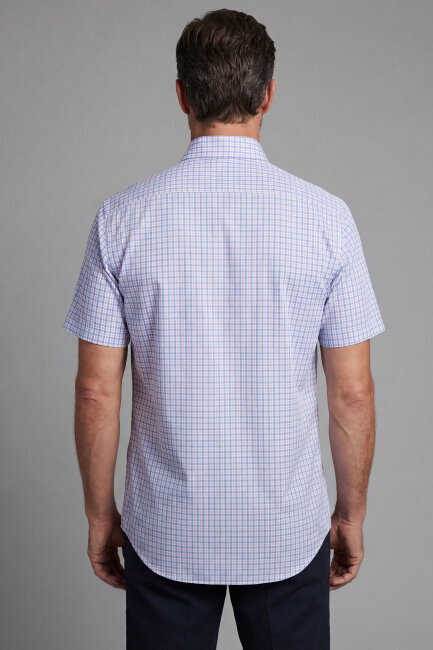 Erkek Regular Fit Kısa Kol Paşa Yaka Tek Cep Pamuk Pembe Gömlek - 2