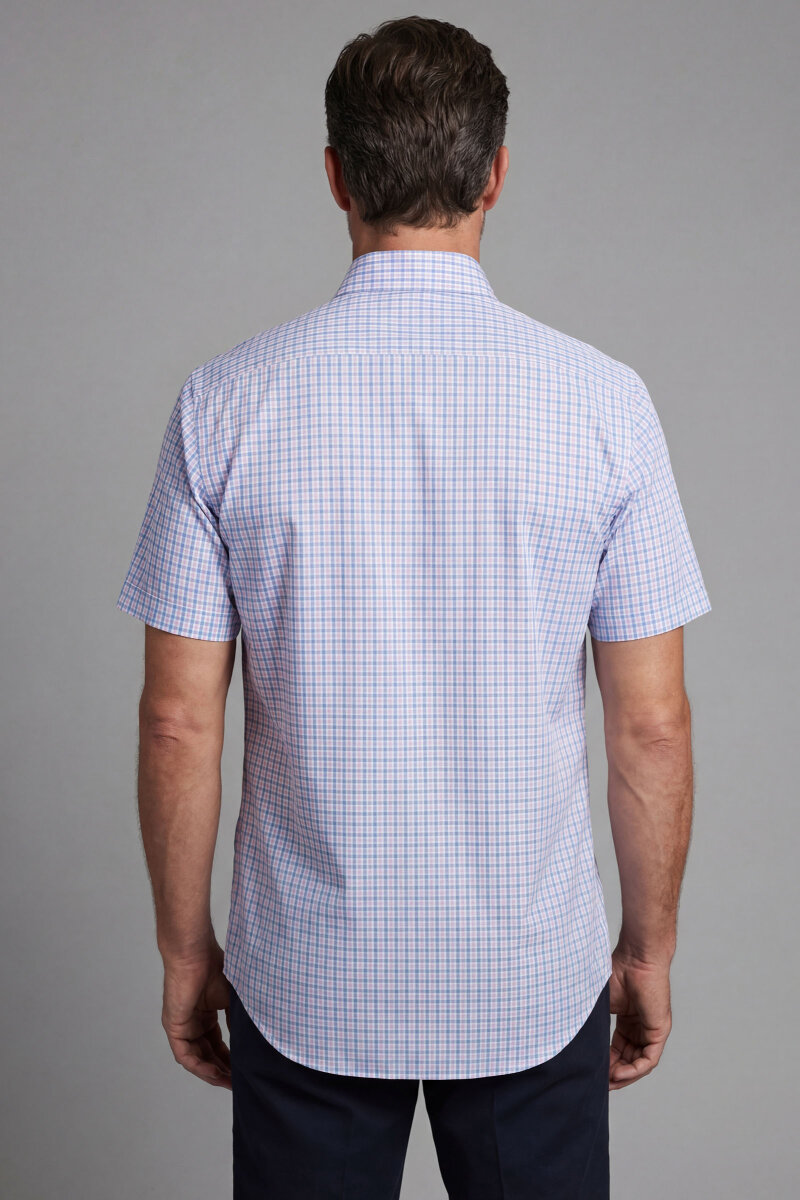 Erkek Regular Fit Kısa Kol Paşa Yaka Tek Cep Pamuk Pembe Gömlek - 2