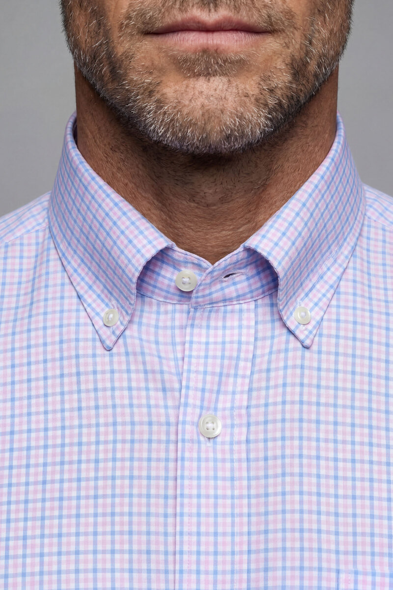 Erkek Regular Fit Kısa Kol Paşa Yaka Tek Cep Pamuk Pembe Gömlek - 4