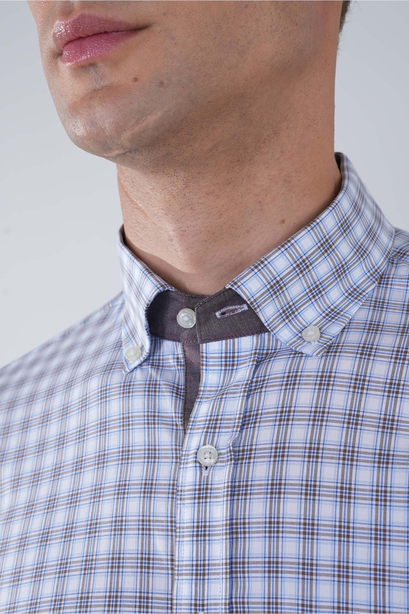 Kısa Kol Paşa Yaka Tek Cep Pamuk Kahve Erkek Gömlek - 3