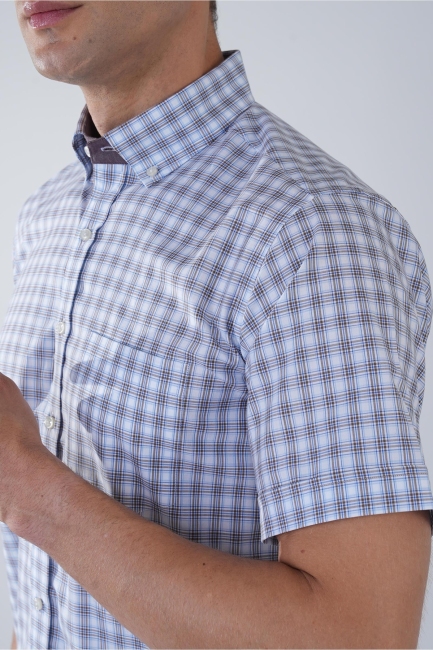 Kısa Kol Paşa Yaka Tek Cep Pamuk Kahve Erkek Gömlek - 4