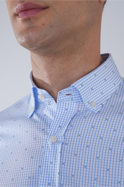 Kısa Kol Paşa Yaka Tek Cep Pamuk Mavi Erkek Gömlek - 4