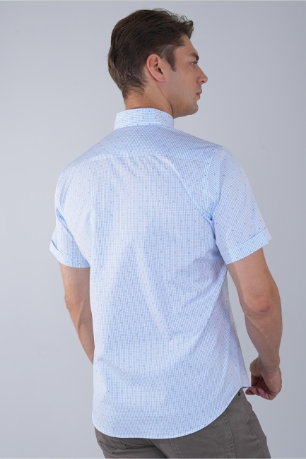Kısa Kol Paşa Yaka Tek Cep Pamuk Mavi Erkek Gömlek (1)