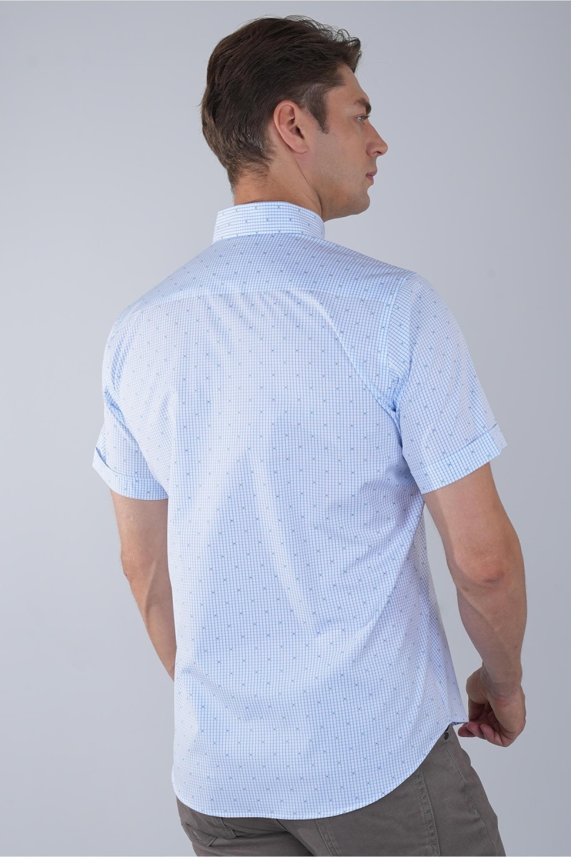 Kısa Kol Paşa Yaka Tek Cep Pamuk Mavi Erkek Gömlek (1)