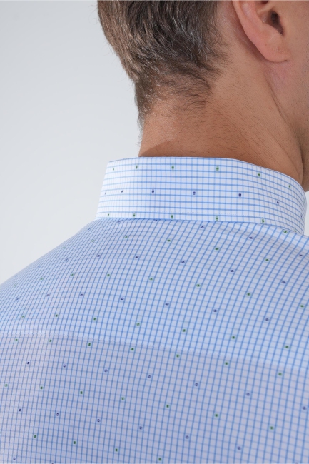 Kısa Kol Paşa Yaka Tek Cep Pamuk Mavi Erkek Gömlek - 5