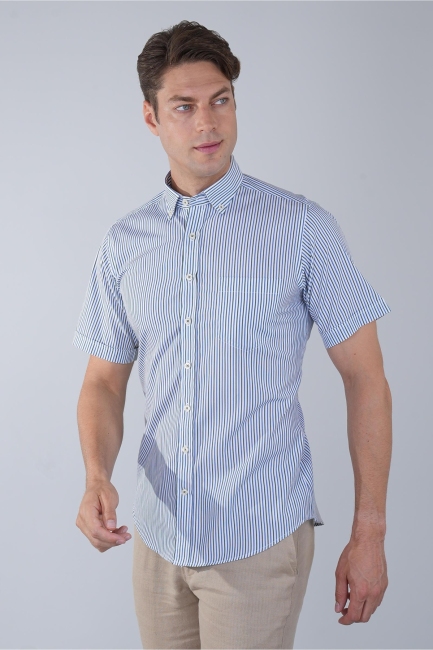 Kısa Kol Paşa Yaka Tek Cep Pamuk Yeşil Erkek Gömlek