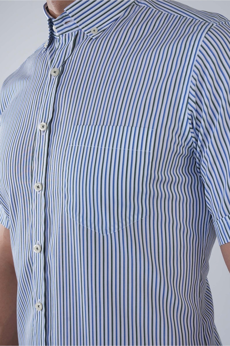 Kısa Kol Paşa Yaka Tek Cep Pamuk Yeşil Erkek Gömlek - 4