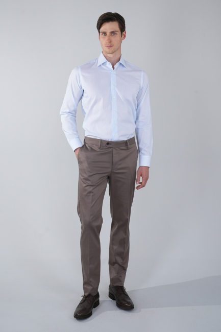 Regular Fit Cepsiz Pamuk Mavi Erkek Gömlek - 5