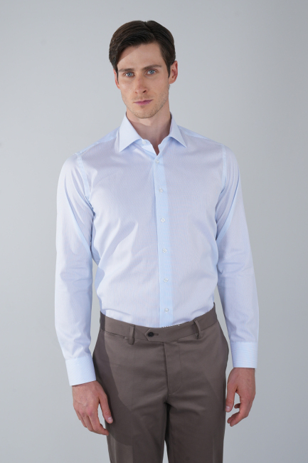 Regular Fit Cepsiz Pamuk Mavi Erkek Gömlek - 1