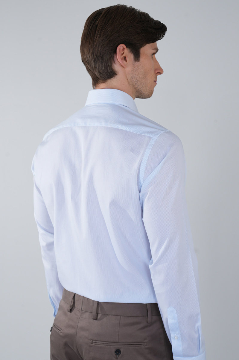 Regular Fit Cepsiz Pamuk Mavi Erkek Gömlek - 2