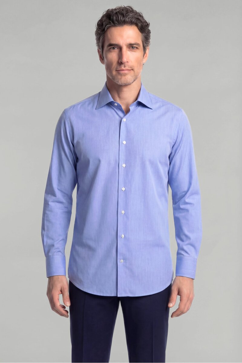 Klasik Yaka Regular Fit Mavi Uzun Kol Cepsiz Erkek Gömlek - 1