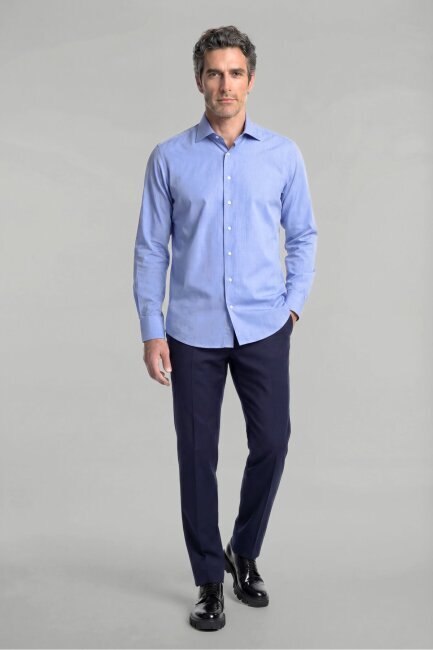 Klasik Yaka Regular Fit Mavi Uzun Kol Cepsiz Erkek Gömlek - 4