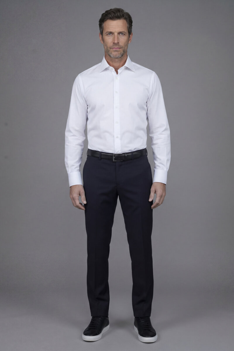 Klasik Modern Fit Pamuk Beyaz Erkek Gömlek - 4