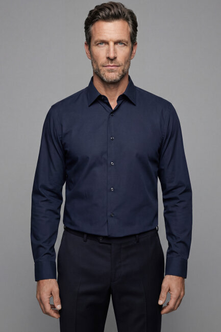 Klasik Modern Fit Pamuk Lacivert Erkek Gömlek 