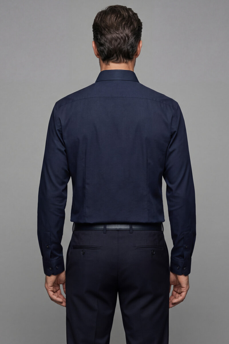 Klasik Modern Fit Pamuk Lacivert Erkek Gömlek - 2