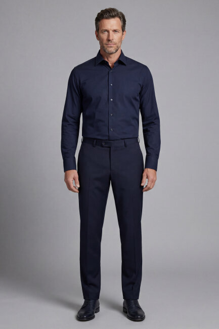Klasik Modern Fit Pamuk Lacivert Erkek Gömlek - 4