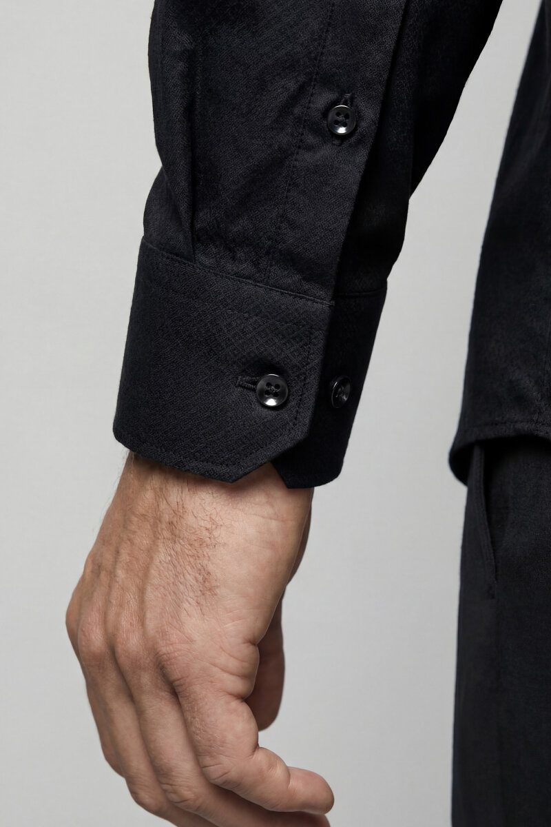 Klasik Regular Fit İtalyan Yaka Pamuk Siyah Erkek Gömlek - 5