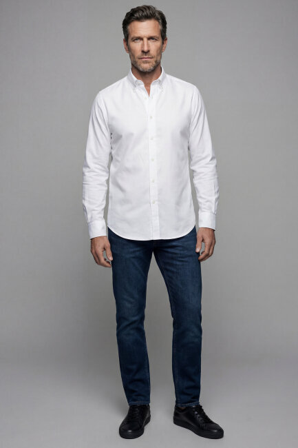 Klasik Regular Fit Pamuk Beyaz Erkek Gömlek - 4