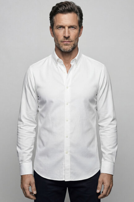Klasik Regular Fit Pamuk Beyaz Erkek Gömlek - 1