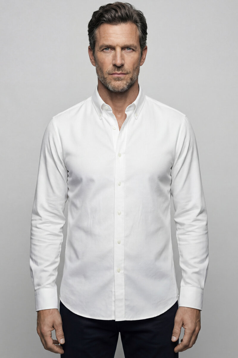 Klasik Regular Fit Pamuk Beyaz Erkek Gömlek - 1