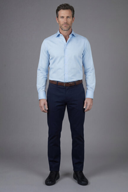 Klasik Yaka Modern Fit Açık Mavi Uzun Kol Cepsiz Erkek Gömlek - 4