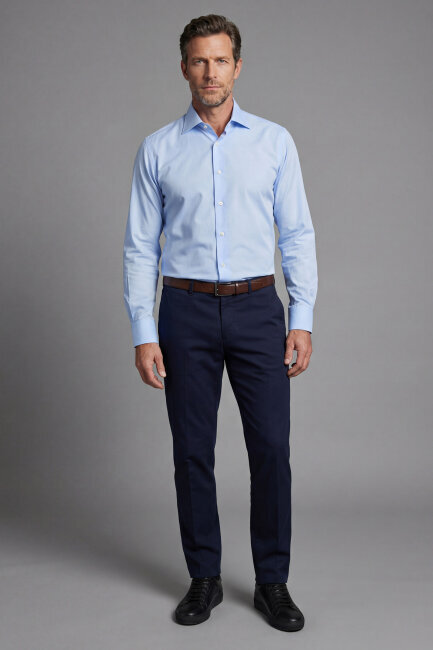 Klasik Yaka Regular Fit Açık Mavi Uzun Kol Cepsiz Erkek Gömlek - 4