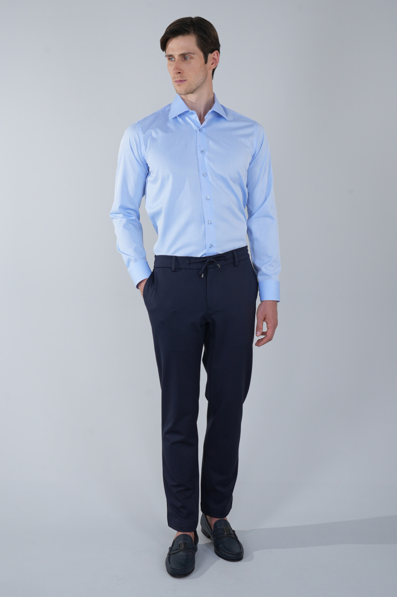 Klasik Yaka Regular Fit Mavi Uzun Kol Cepsiz Erkek Gömlek - 5