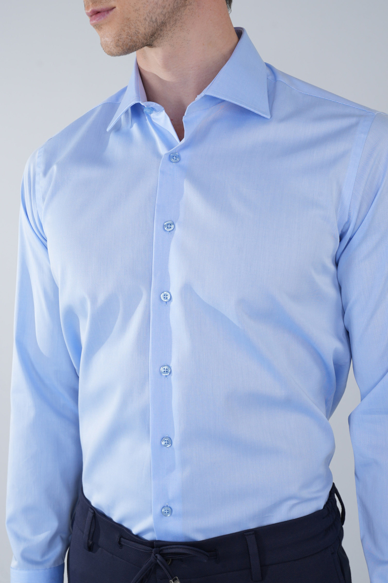 Klasik Yaka Regular Fit Mavi Uzun Kol Cepsiz Erkek Gömlek - 3