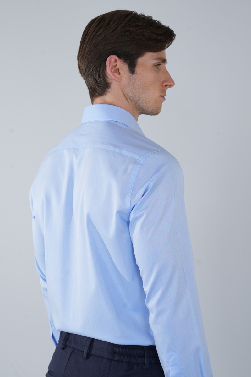 Klasik Yaka Regular Fit Mavi Uzun Kol Cepsiz Erkek Gömlek - 2
