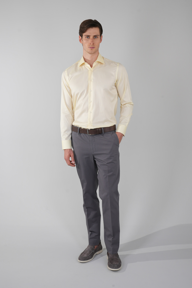 Klasik Yaka Regular Fit Sarı Uzun Kol Cepsiz Erkek Gömlek - 5