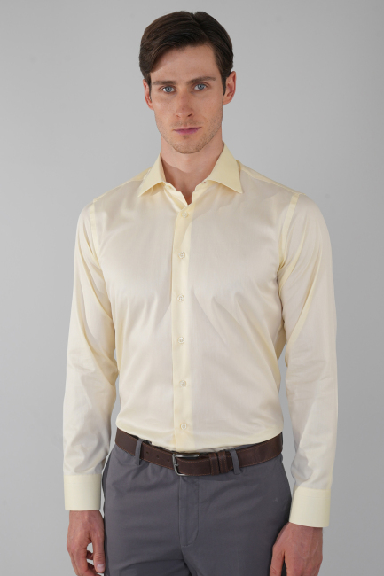 Klasik Yaka Regular Fit Sarı Uzun Kol Cepsiz Erkek Gömlek - 1