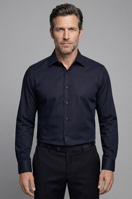 Klasik Yaka Regular Fit Siyah Uzun Kol Cepsiz Erkek Gömlek 