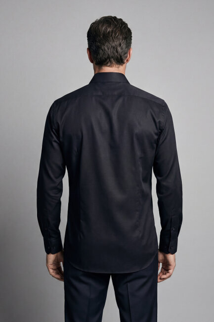 Klasik Yaka Regular Fit Siyah Uzun Kol Cepsiz Erkek Gömlek - 2