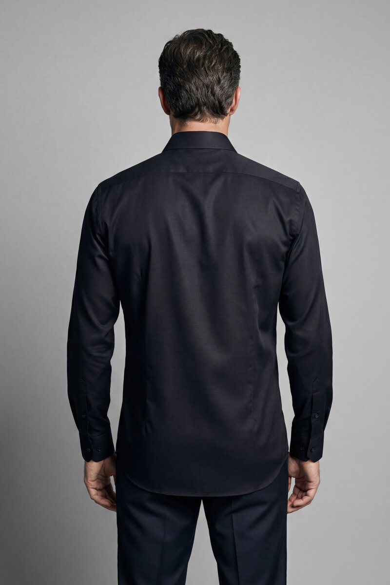Klasik Yaka Regular Fit Siyah Uzun Kol Cepsiz Erkek Gömlek - 2