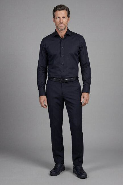 Klasik Yaka Regular Fit Siyah Uzun Kol Cepsiz Erkek Gömlek - 4