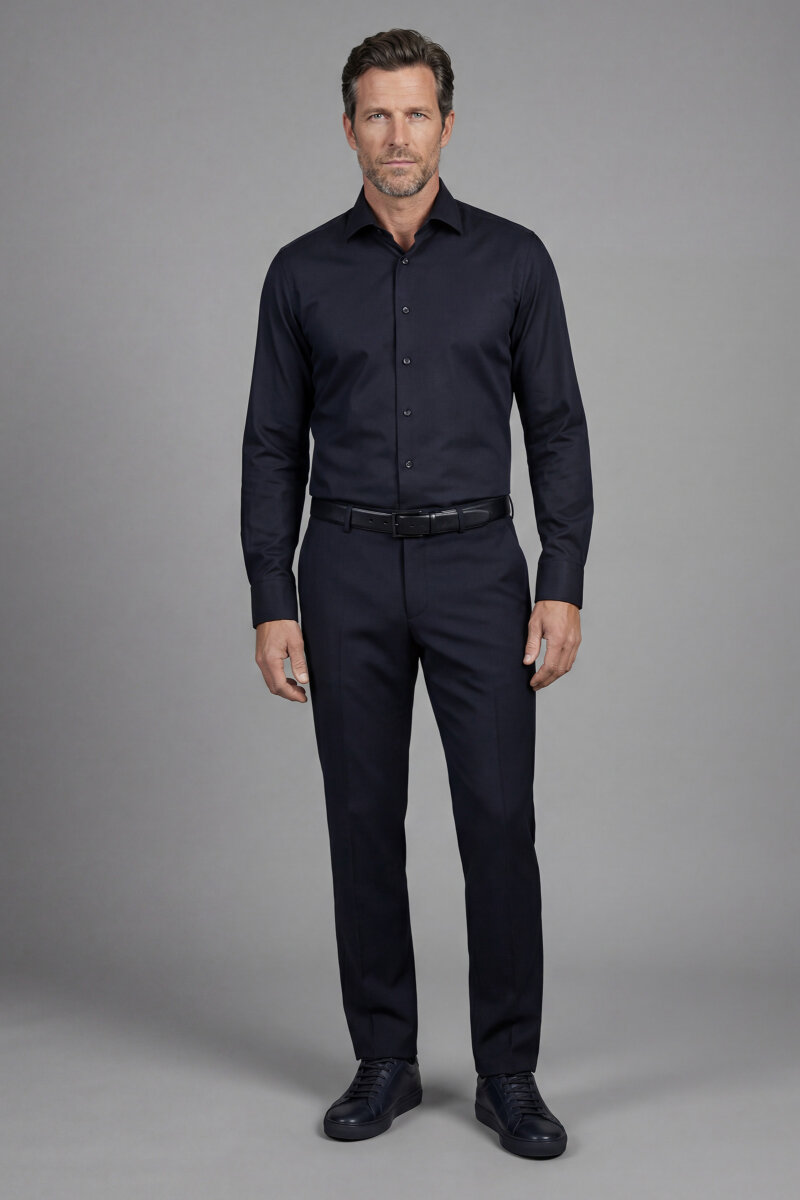 Klasik Yaka Regular Fit Siyah Uzun Kol Cepsiz Erkek Gömlek - 4