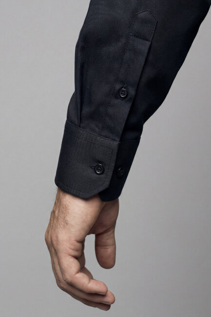 Klasik Yaka Regular Fit Siyah Uzun Kol Cepsiz Erkek Gömlek - 5