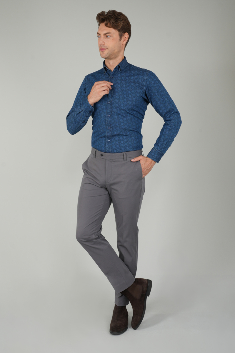 Koyu Gri Pamuk 4 Cepli Pilesiz Erkek Pantolon - 5