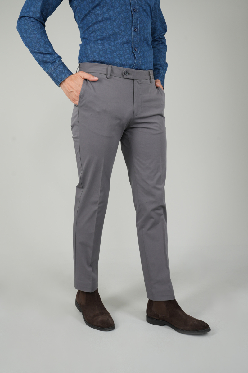 Koyu Gri Pamuk 4 Cepli Pilesiz Erkek Pantolon
