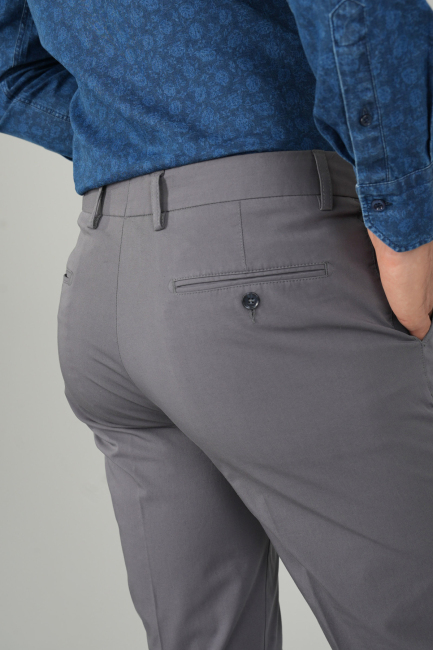 Koyu Gri Pamuk 4 Cepli Pilesiz Erkek Pantolon - 4