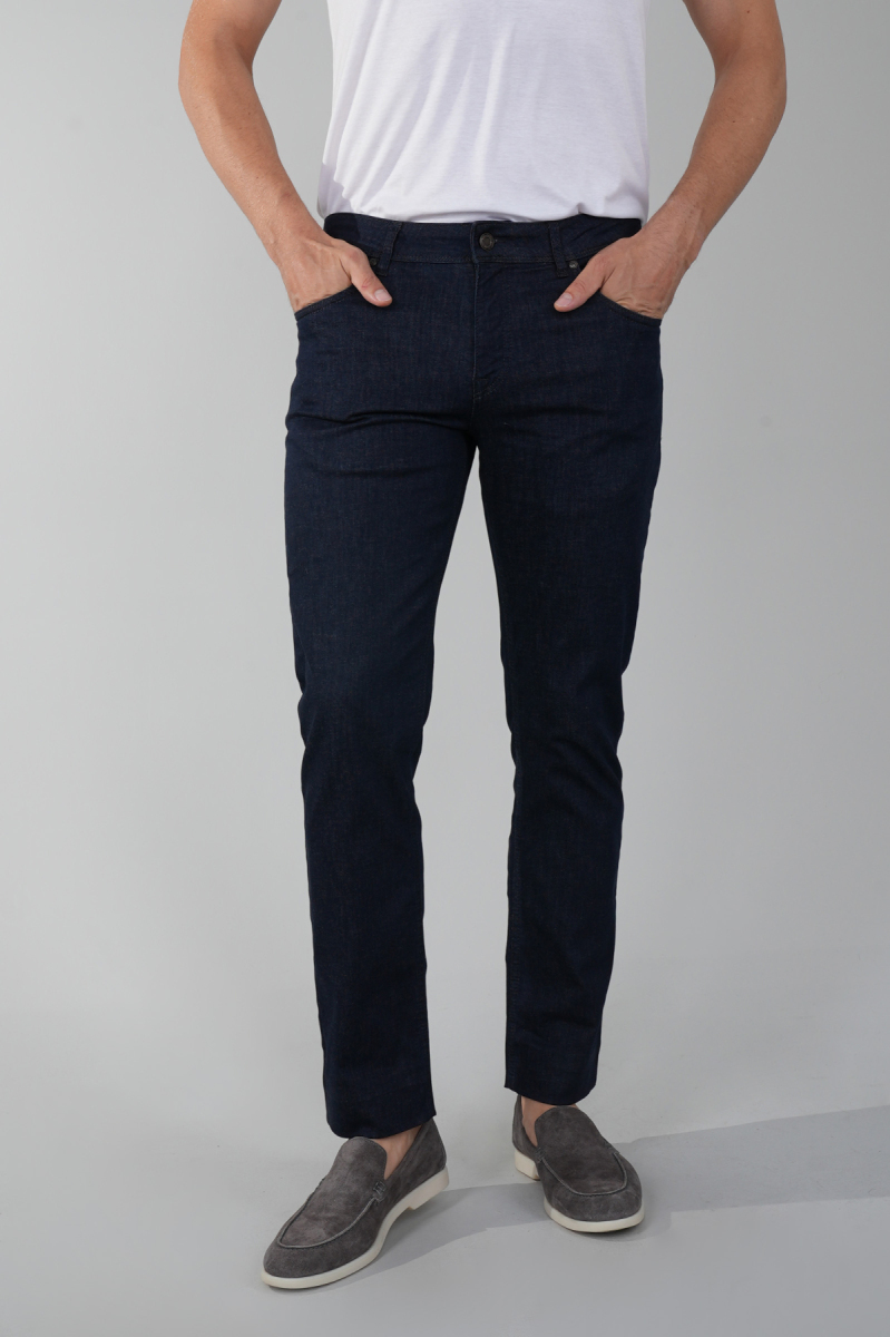 Koyu Lacivert Denim Pamuklu 5 Cepli Erkek Pantolon