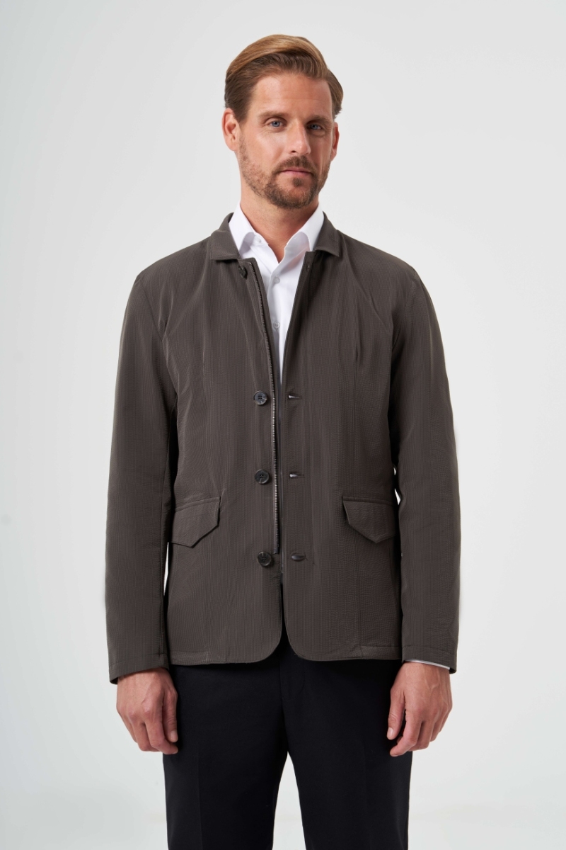 Koyu Yeşil Erkek Düğmeli Ceket Mont - 1