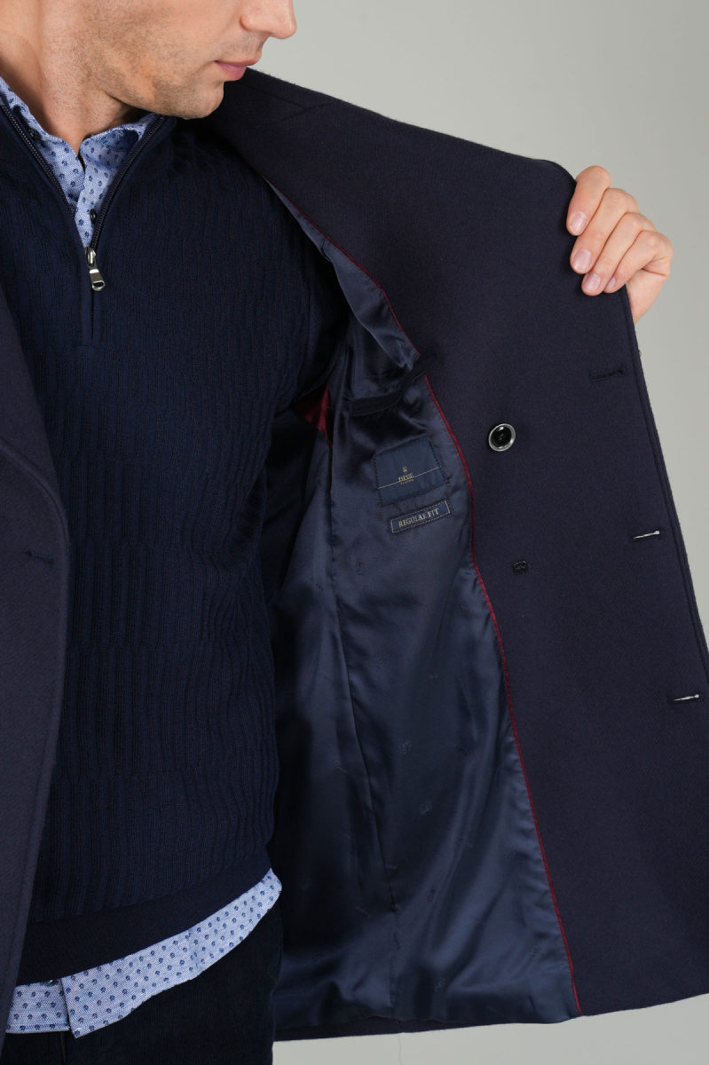 Kruvaze Düğme Detaylı Lacivert Erkek Kaban - 4